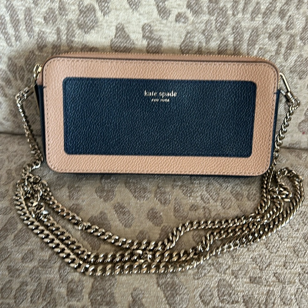 Kate Spade Margaux Mini double zip blue and tan leather crossbody NWOT